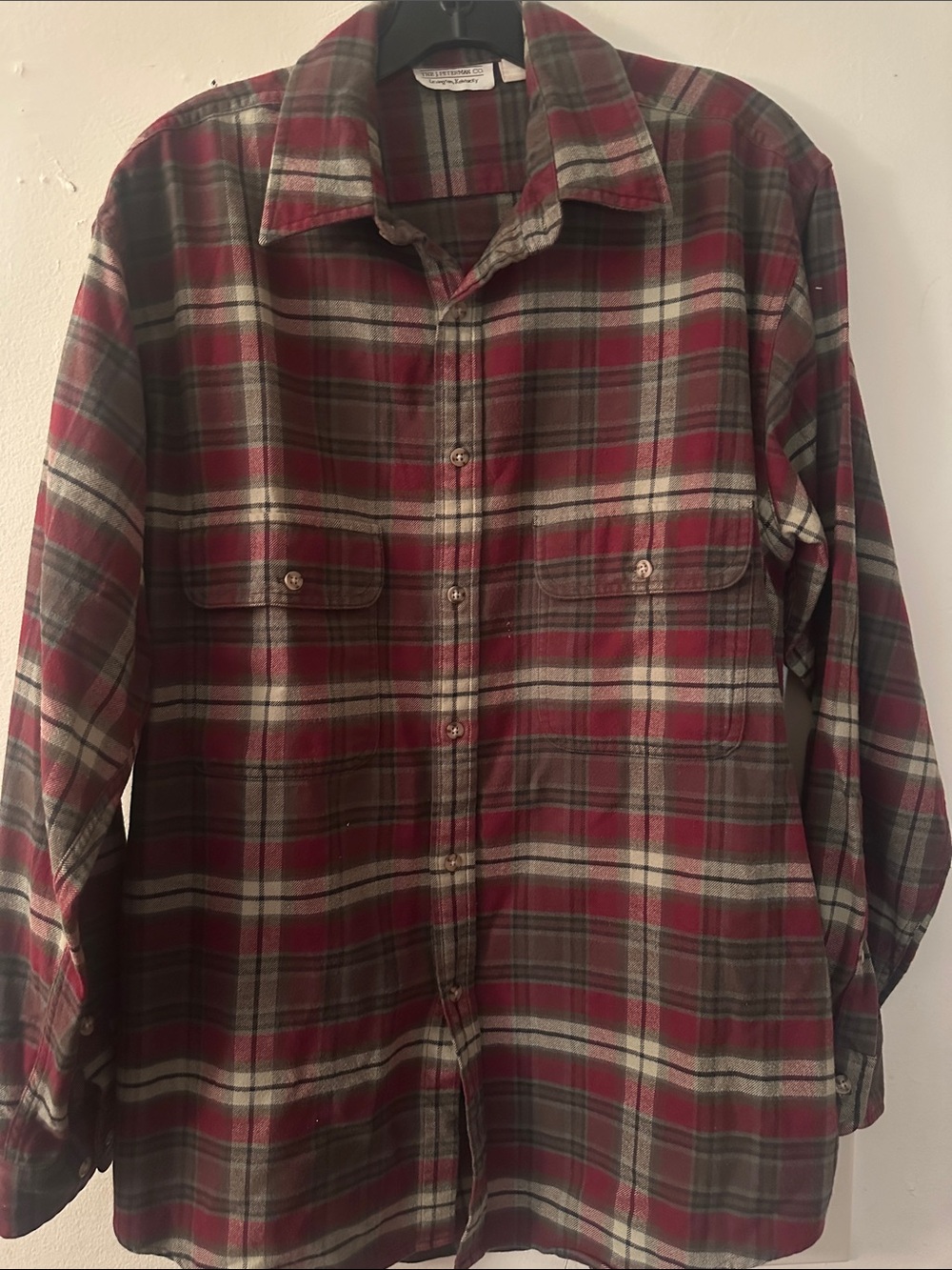 J. Peterman Men's Red and Gray Plaid Vintage  Button-Up Shirt